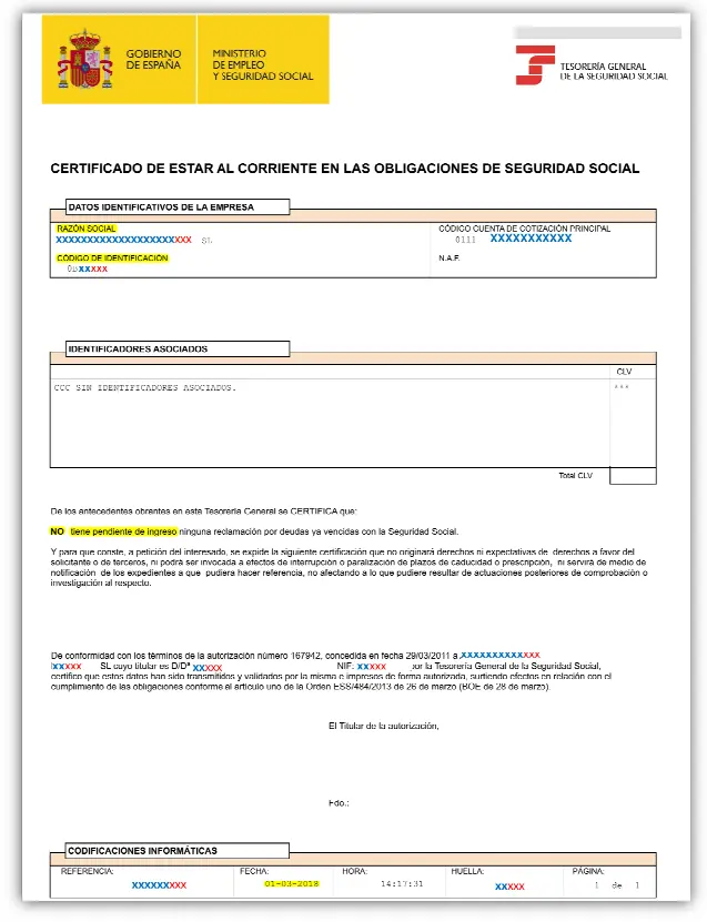 Certificado de Deudas de la Seguridad Social